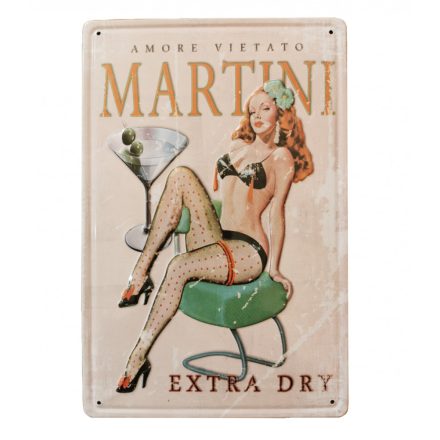 Vintage Dekor Fémtábla, dombornyomott, 'Martini Extra Dry' felirat, retro hangulatú kialakítás, 20x30cm