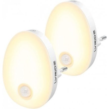 LYRIDZ LED Meleg Fényű Éjszakai Fény, mozgásérzékelős LED lámpa, 2db konnektorba dugható, fehér színű