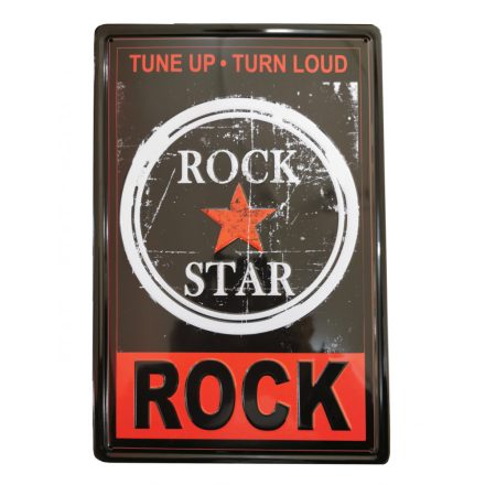 Vintage Dekor Fémtábla, dombornyomott 'Rock Star' felirat, retro hangulatú kialakítás, 20x30cm