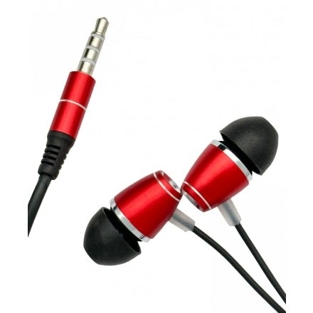 Vezetékes Fülhallgató, beépitett mikrofonnal, hívásfogadás, 3,5mm jack sztereó, piros