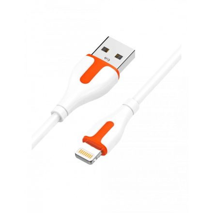 LDNIO Adat- és Tápkábel, LS571, Lightning/USB csatlakozó, 2.4A gyors töltés, 1 méter, fehér/narancssárga