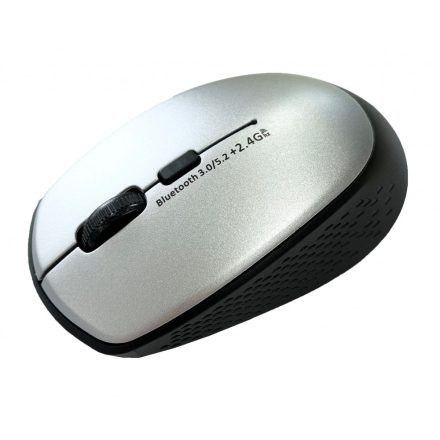 2.4GHz/Bluetooth v5.2 kettős üzemmódú vezeték nélküli egér, wireless mouse, 1600/1200/1000dpi, Ezüst-Fekete
