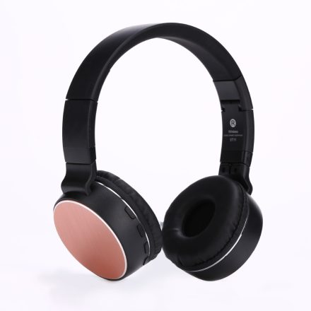 Bluetooth Fejhallgató, beépített mikrofonnal, hívásfogadás/hangerőszabályzó/számváltó, Bluetooth + MicroSD + 3,5mm jack sztereó, Rosegold