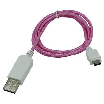 Prémium adat- és töltőkábel, MicroUSB/USB csatlakozóval, villogó fénnyel, 2A gyors töltés, 1 méter, pink
