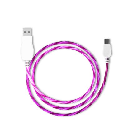 Prémium adat- és töltőkábel, USB-C/USB csatlakozóval, többszínű villogó LED fénnyel, 2A gyors töltés, 1 méter, pink