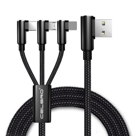 Prémium adat és töltő kábel, 3 az 1-ben, USB-ről Lightning/USB-C/MicroUSB csatlakozó, Android és iPhone készülékekhez, 1 méter, asztroszürke