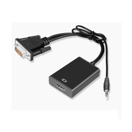 VGA+Jack->HDMI átalakító adapter, 3,5mm Jack kábellel, 0.25 méter, fekete
