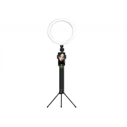 Professzionális Smink LED Selfie Ring/Körfény, Ø20cm LED, Meleg/Semleges/Hideg fényű körgyűrű, telefontartóval, fekete állvány