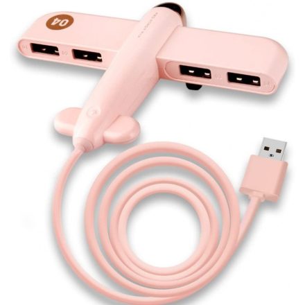 PL4 USB elosztó (USB2.0 -> 4xUSB2.0), repülőgép alakú, 4 portos USB2.0, rózsaszín