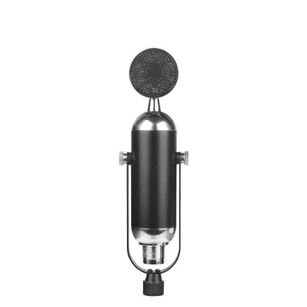 Professzionális kondenzátor stúdió mikrofon, vezetékes, állítható dőlésszögű, U alakú mikrofontartóval, fekete