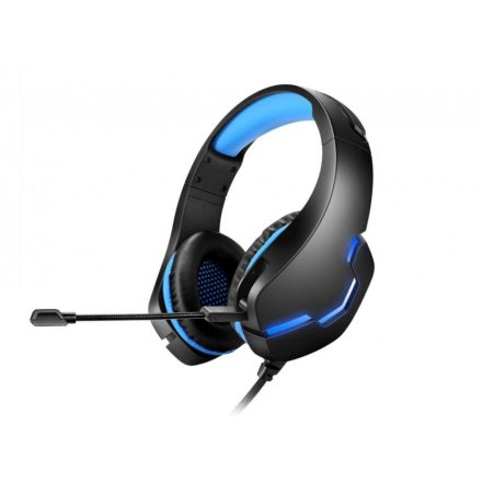 Gamer USB Headset, G-10 USB és 3,5mm jack vezetékes Fejhallgató mikrofonnal, hangerőszabályzó, kék-fekete