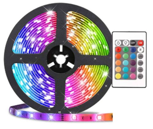 RGB Öntapadós LED Szalag, távirányítós, színváltós, 60 LED-es, 5 méter, többszínű