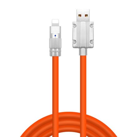 JKX folyékony szilikon töltő kábel, Lightning/USB csatlakozó, 3A gyorstöltés, 1 méter, narancssárga