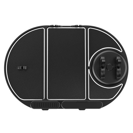 Multifunkciós Autós Csúszásgátló Mobiltartó Tálca Szilikonból, műszerfalra, analóg telefonszám kijelző, 360°-ban forgatható mobiltartó, szemüvegtartó, illatosító tartó, fekete