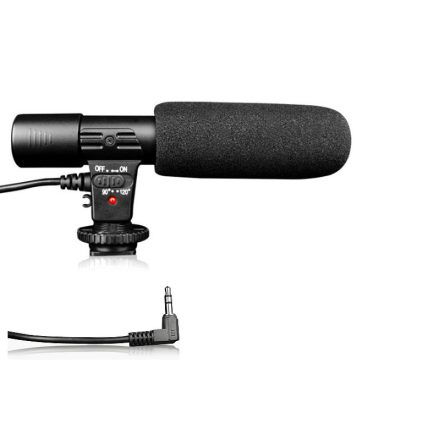 Professzionális Irányított Kondenzátor Mikrofon/Kameramikrofon, vetetékes stereo, vlogging-, interjú-, élő közvetítés-, videofelvételhez, SLR fényképezőgép és DV kompatibilis, fekete