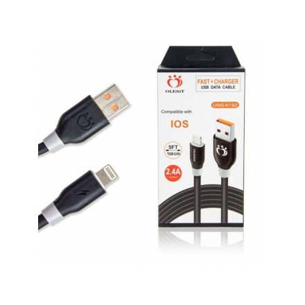 Olesit Adat-és töltőkábel K192, 150 cm, Lightning/USB csatlakozó, 2.4A gyors töltés, fehér