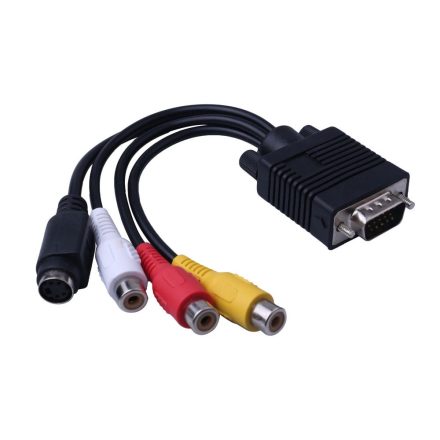 VGA (apa) -> 3RCA/S-Video (anya) átalakító kábel, VGA-ról 3RCA-ra és Video AV-re és S-Video-ra, csatlakozó átalakító