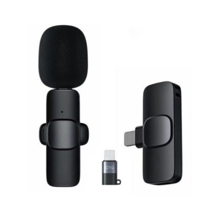 Csiptetős Vezeték Nélküli Mikrofon, Okostelefonhoz, Omnidirekcionális, Wireless, USB-C/Lightning csatlakozó, fekete